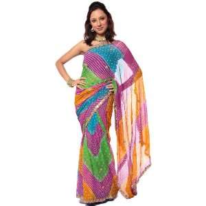    Color Bandhani Sari with Sequins   Pure Georgette 