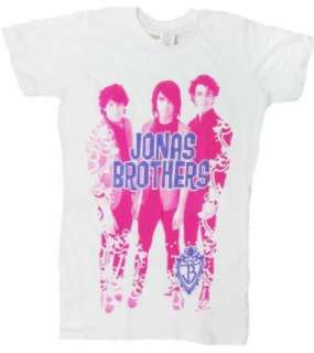  Jonas Brothers Pink and Glitter Group Juniors White Tee 