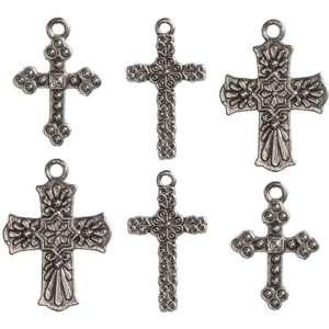  Cross Culture Metal Charms Silver Mixed Cross 6/Pkg Arts 