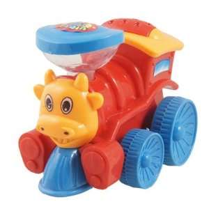   Yellow Cow Head Led Pull Back Speed Up Cartoon Toy Train for Child