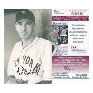  Carl Hubbell Autographed Cache 3x5 JSA
