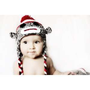  Handmade baby sock monkey hat   fits 1 to 3 year old 