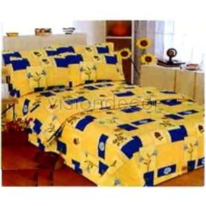  4pc Contemporary Style Yellow Blue Queen Size Bed Bedding 