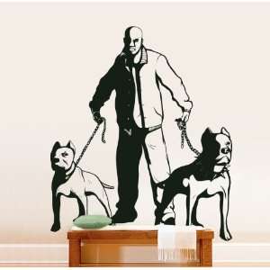   Art Decal Sticker Gangsta with Pitbull Dogs Lifesize 
