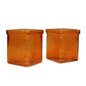  CYS Excel Square Orange Glass Candle Holders   Set of 2 