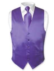   Mens Solid PURPLE SILK Dress Vest NeckTie Set for Suit or Tuxedo