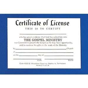  Ministers License Certificate, Billfold Size Office 