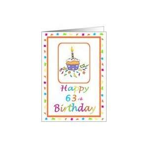  63 Years Old Lit Candle Cupcake Birthday Party Invitation 