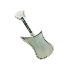  White Mother of Pearl Jammin Guitar Pendant, 925 Sterling 