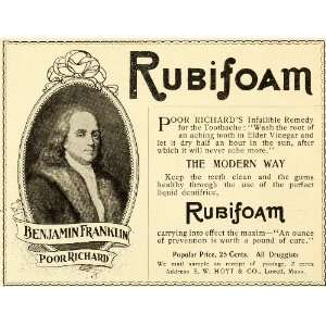 1898 Ad E. W. Hoyt Rubifoam Mouthwash Benjamin Franklin Portrait Poor 