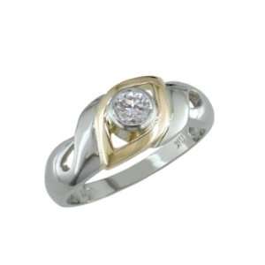  Erum 14K Two Tone Besel Set Diamond Ring Jewelry