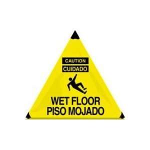  Cone Floor Sign, 3 Sided Pyramid, 31 in Yellow   CAUTION WET FLOOR 