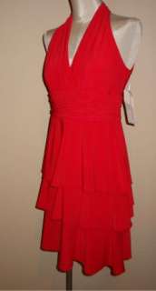 NWT Evan Picone Red Ruffled Jersey Halter Cocktail Dress 8P  