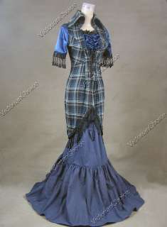   Edwardian Cotton Blend Tartan Satin Dress Ball Gown 177 L  
