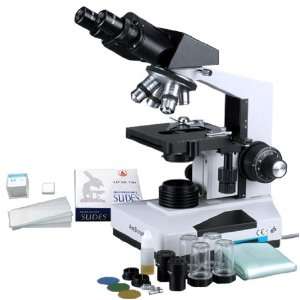 AmScope 40x 2000x Medical Laboratory Compound Microscope + 50 Blank 