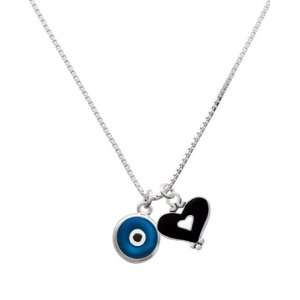  Blue Evil Eye Good Luck and Black Heart Charm Necklace 