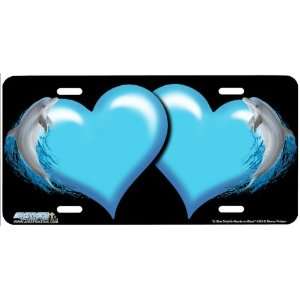  3432 Light Blue Dolphin Hearts on Black Dolphin Heart 