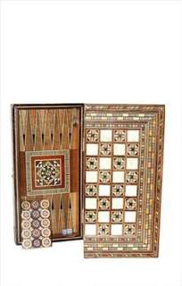 Mosaic Mother of pearl Inlaid Backgammon 16 board Set Wooden 