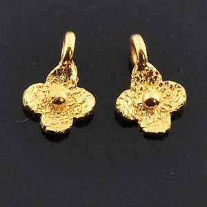 18k Solid Yellow Gold Fancy Flower Charms Findings PAIR  