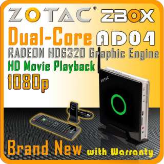 NEW* ZOTAC ZBOX AD04 AMD E 450 1.65GHz Dual Core APU Radeon HD 6320 