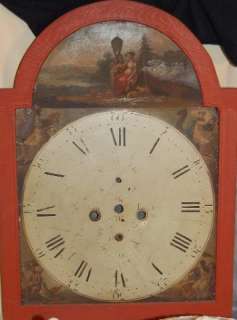 Antique Sheet Iron Paint Decorated Tall Case Clock Face  