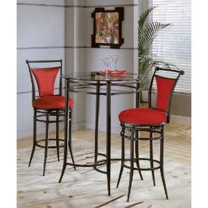  3pc Bar Table and Stools Set with Red Microfiber in Black 