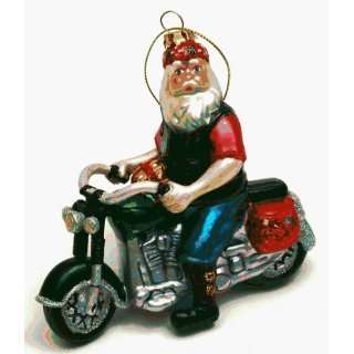 Glass Ornament Santa Riding Motorcycle