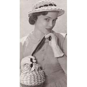 Vintage Crochet PATTERN to make   Brim Hat Drawstring Bag 40s 50s. NOT 