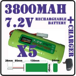 5x 7.2V 3800mAh Ni MH Rechargeable Battery Pack+Charger  