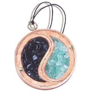   and Wooden Amulet Ying Yang Car Charm In Aventurine 