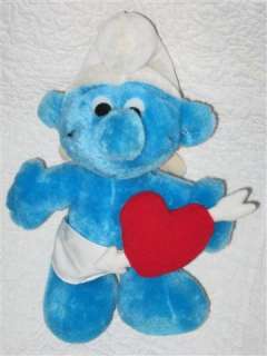 Cupid Valentine Smurf Vintage Peyo Plush 10 Heart 1982  