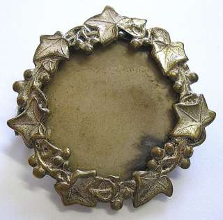 PHOTO BROOCH FRAME PIN ANTIQUE 1860 HOLLY BERRY LEAVES  