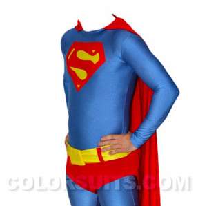 Superman Costume Lycra Zentai Full Body   Suit Belt Cape   Ships from 