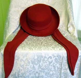 Womens Soft Felt Hat RED with attached ties VERY NICE  