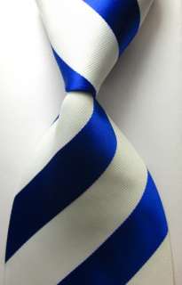 New Blue White Stripe 100%Silk Woven Classic Mans Tie Necktie  