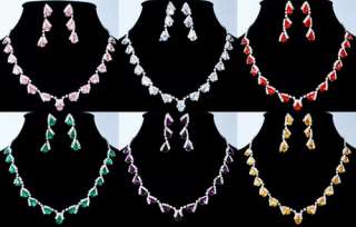 6Colors Necklace Earring set Teardrop Beads Czech Rhinestone Acrylic 