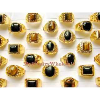 25pcs Natural stone Gold rings Man style wholesale  