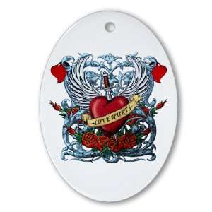  Ornament (Oval) Love Hurts with Sword Heart Thorns and 
