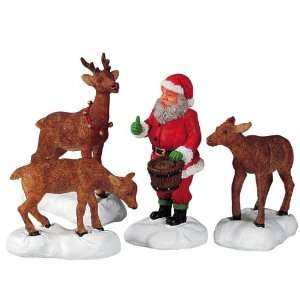   Christmas Village Collection Santa Feeds Reindeer 4 Piece Set #52146
