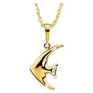 Alluring Angel Fish Pendant in 14k Yellow Gold With Diamond Accents on 