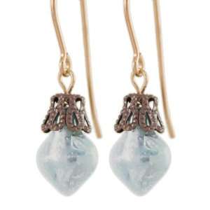 14 KT Gold Anything but Antiquated in Silver Sky Mist Glass Earrings