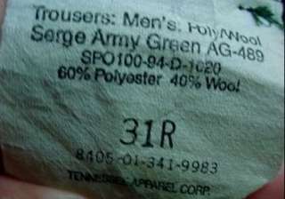 US Army Enlisted Class A Green Dress Uniform Size 36R Coat & Trousers 