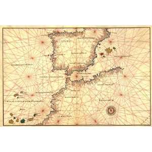 Portolan or Navigational Map of the Spain, Gibraltar & North Africa 
