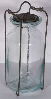 Aqua Quart HEMINGRAY Wax Sealer Base 6 Fruit Jar w/ Lifter  