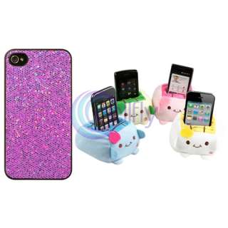 Purple Bling Diamond Gem Hard Case Skin Cover+Phone Holder for Apple 