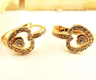 Lovely Heart White Gems 14k Rose Gold Filled Cuff Earrings Inner Dia 0 
