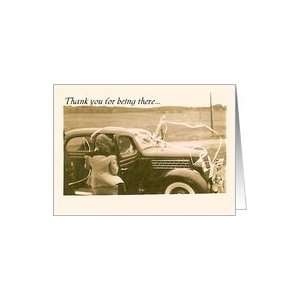   Being there, Antique Photo of Bride Going Away in Decorated Car Card