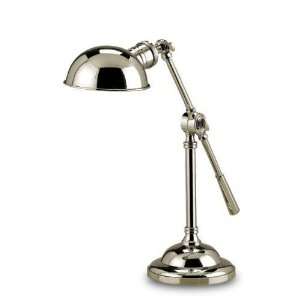   6738 Chamber 1 Light Brass Desk Lamp with Natural Linen Shades 6738