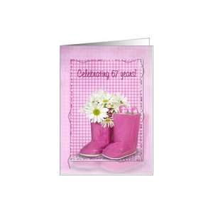  67th birthday, boots, daisy, gingham, birthday, pink Card 