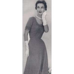 Vintage Knitting PATTERN to make   Knitted Scoop Neck Dress 1950s. NOT 